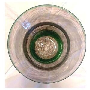 Vintage Hand-Blown Art Glass Bowl Purple Swirl with Green Base Mid-Century Style